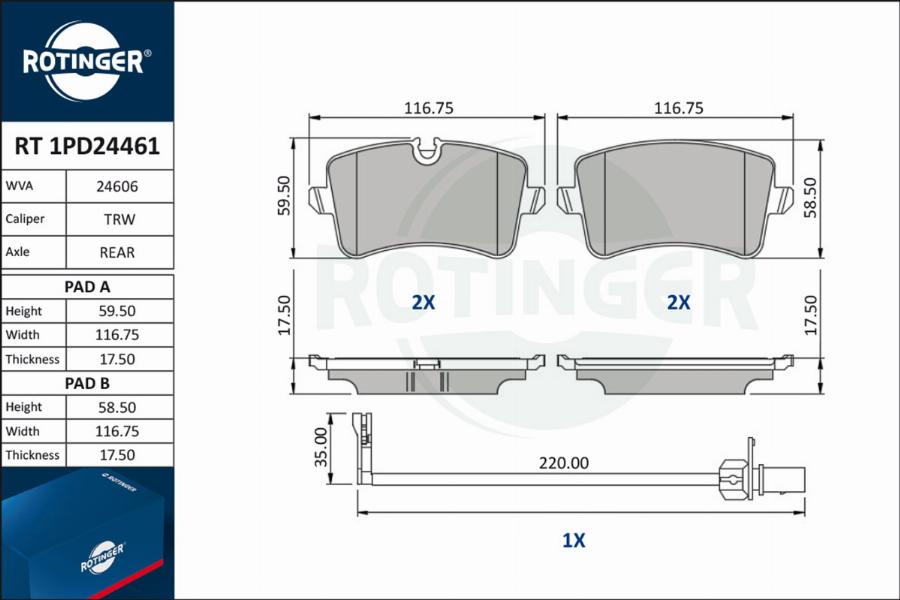 Rotinger RT 1PD24461 - Bremsbelagsatz, Scheibenbremse alexcarstop-ersatzteile.com