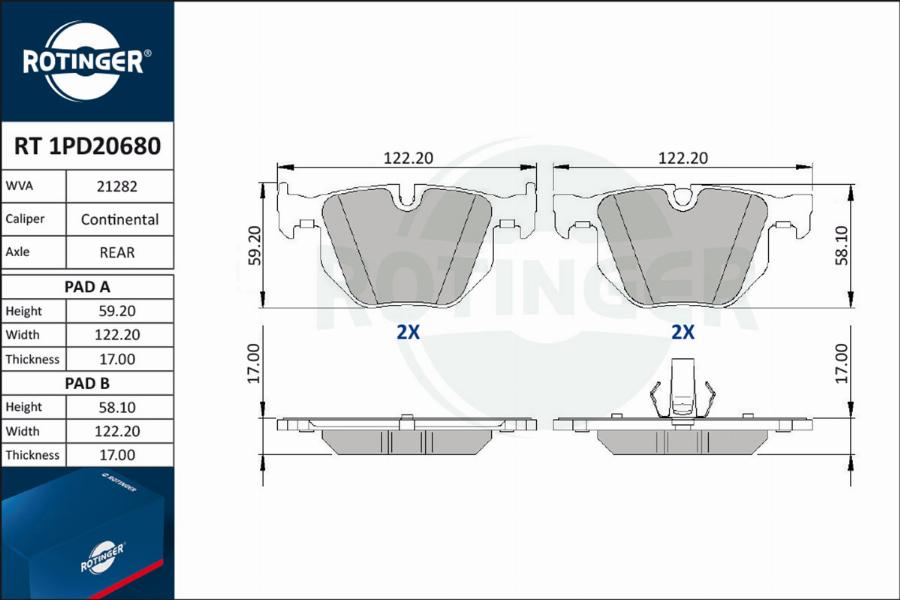 Rotinger RT 1PD20680 - Bremsbelagsatz, Scheibenbremse alexcarstop-ersatzteile.com