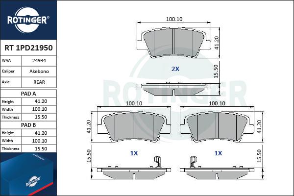 Rotinger RT 1PD21950 - Bremsbelagsatz, Scheibenbremse alexcarstop-ersatzteile.com