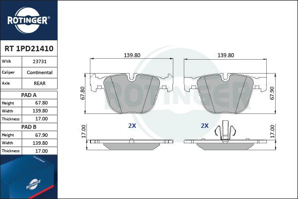 Rotinger RT 1PD21410 - Bremsbelagsatz, Scheibenbremse alexcarstop-ersatzteile.com