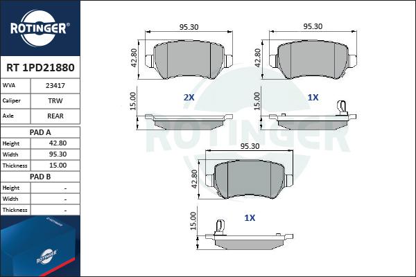 Rotinger RT 1PD21880 - Bremsbelagsatz, Scheibenbremse alexcarstop-ersatzteile.com