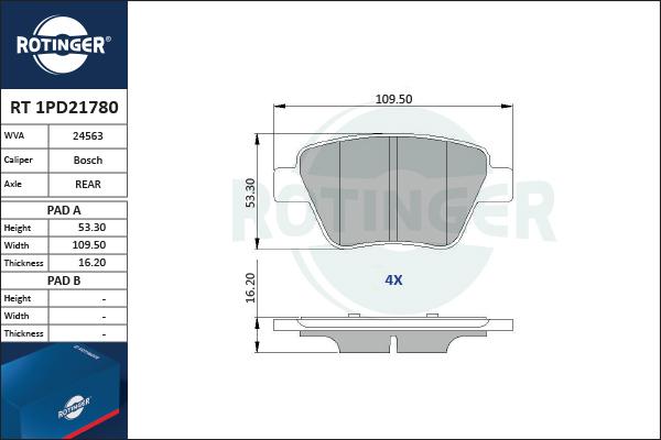 Rotinger RT 1PD21780 - Bremsbelagsatz, Scheibenbremse alexcarstop-ersatzteile.com