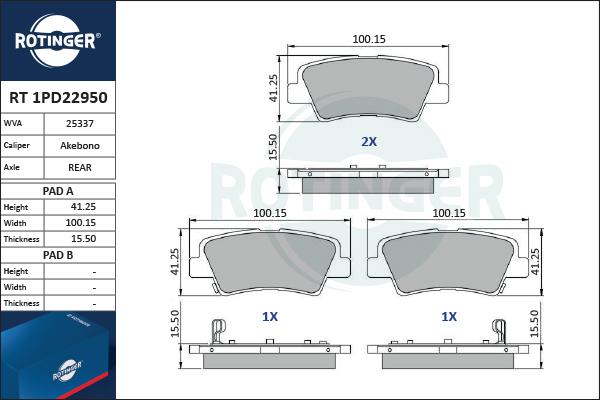 Rotinger RT 1PD22950 - Bremsbelagsatz, Scheibenbremse alexcarstop-ersatzteile.com