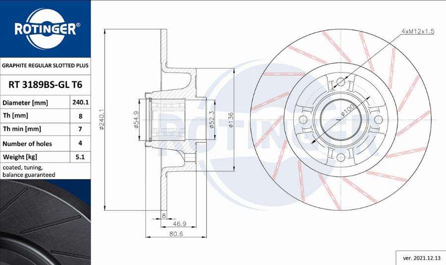 Rotinger RT 3189BS-GL T6 - Bremsscheibe alexcarstop-ersatzteile.com