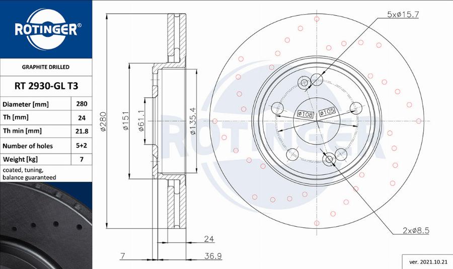 Rotinger RT 2930-GL T3 - Bremsscheibe alexcarstop-ersatzteile.com