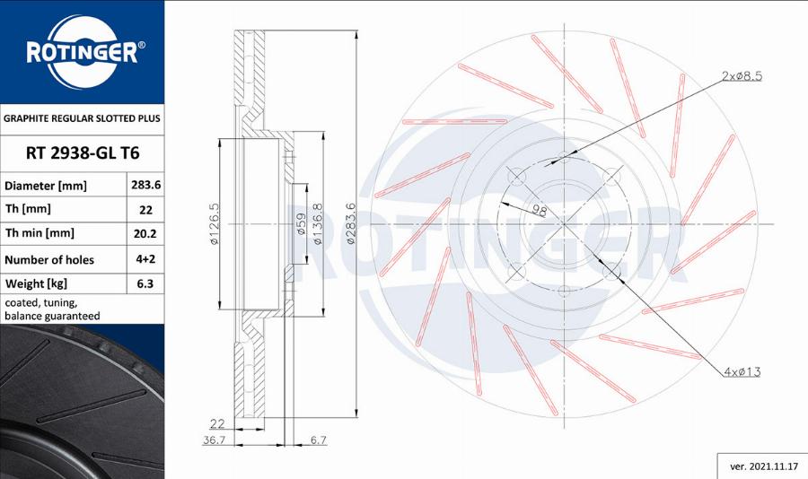 Rotinger RT 2938-GL T6 - Bremsscheibe alexcarstop-ersatzteile.com