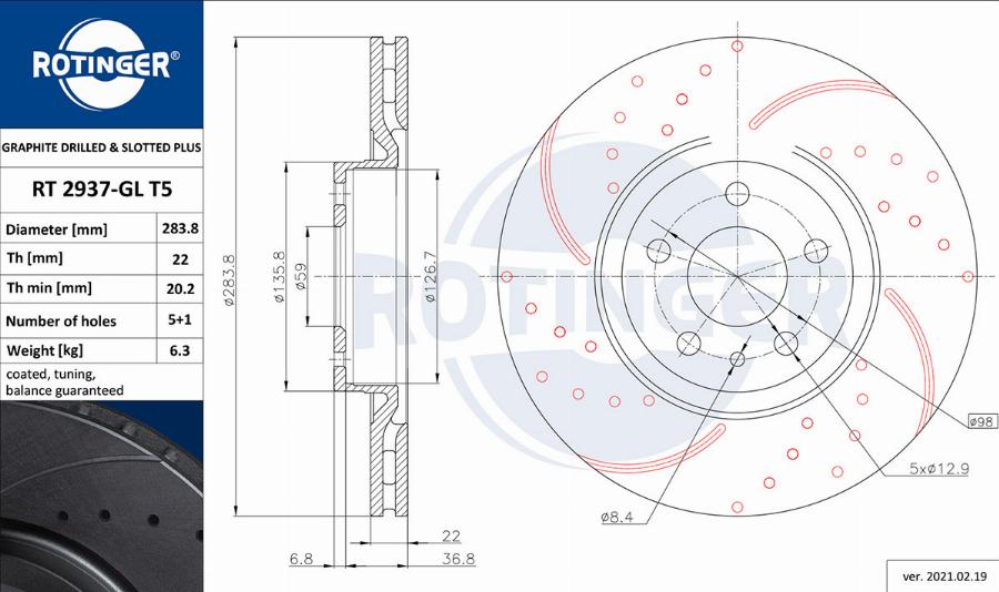 Rotinger RT 2937-GL T5 - Bremsscheibe alexcarstop-ersatzteile.com