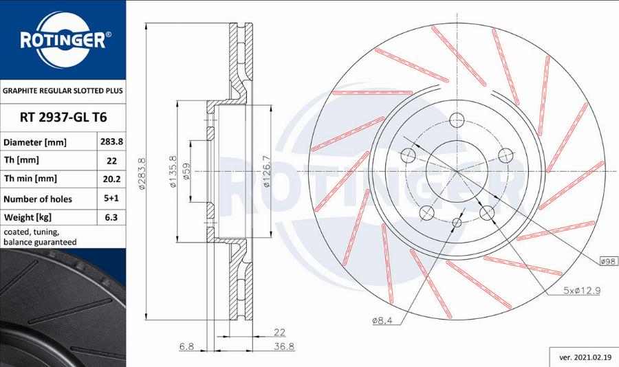 Rotinger RT 2937-GL T6 - Bremsscheibe alexcarstop-ersatzteile.com