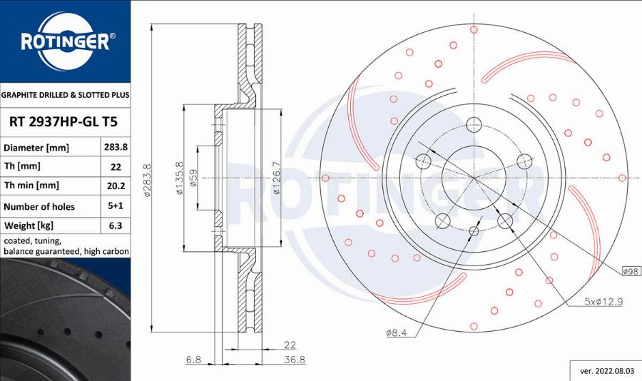 Rotinger RT 2937HP-GL T5 - Bremsscheibe alexcarstop-ersatzteile.com