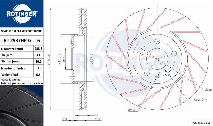 Rotinger RT 2937HP-GL T6 - Bremsscheibe alexcarstop-ersatzteile.com