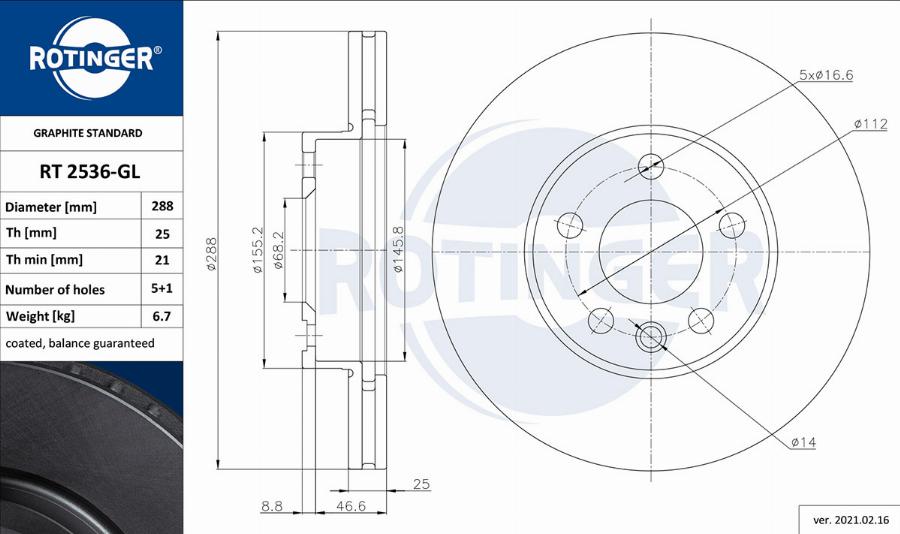 Rotinger RT 2536-GL - Bremsscheibe alexcarstop-ersatzteile.com