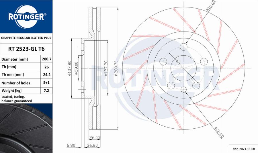 Rotinger RT 2523-GL T6 - Bremsscheibe alexcarstop-ersatzteile.com