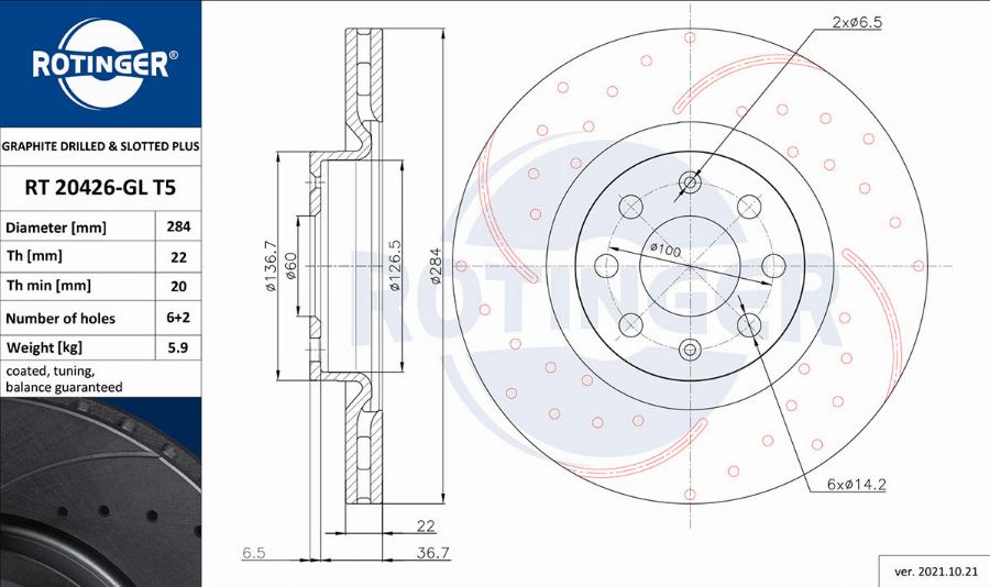 Rotinger RT 20426-GL T5 - Bremsscheibe alexcarstop-ersatzteile.com