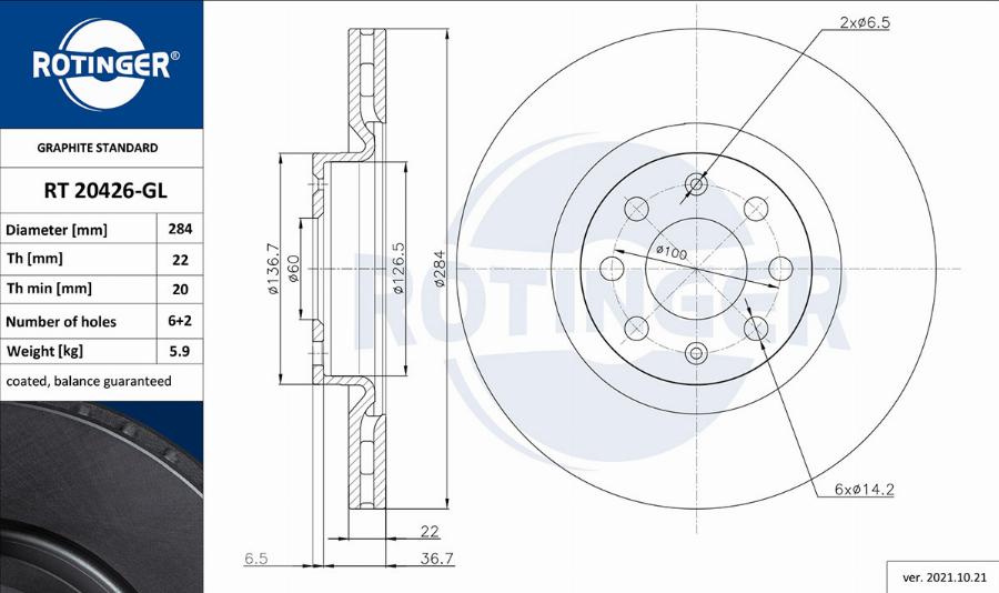 Rotinger RT 20426-GL - Bremsscheibe alexcarstop-ersatzteile.com