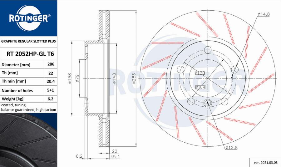 Rotinger RT 2052HP-GL T6 - Bremsscheibe alexcarstop-ersatzteile.com