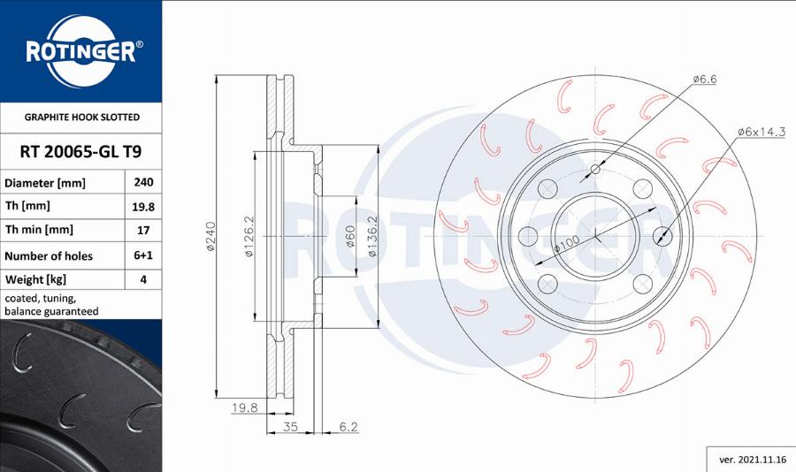 Rotinger RT 20065-GL T9 - Bremsscheibe alexcarstop-ersatzteile.com