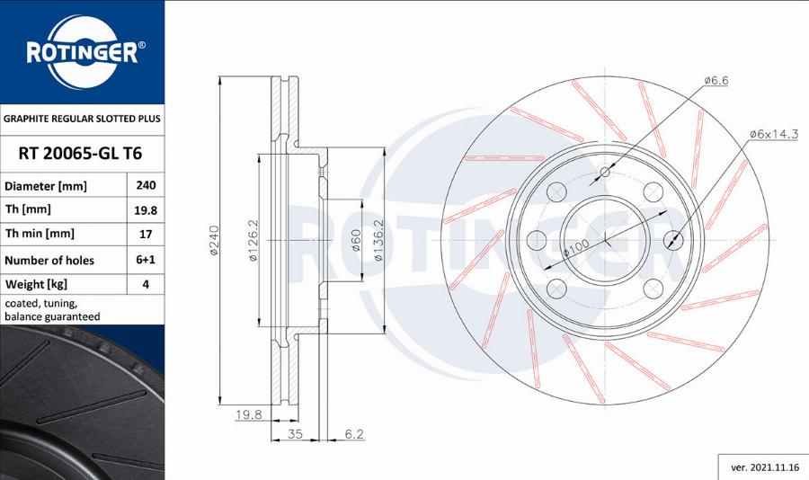 Rotinger RT 20065-GL T6 - Bremsscheibe alexcarstop-ersatzteile.com