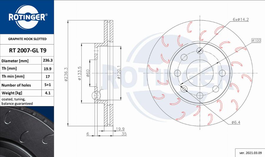 Rotinger RT 2007-GL T9 - Bremsscheibe alexcarstop-ersatzteile.com