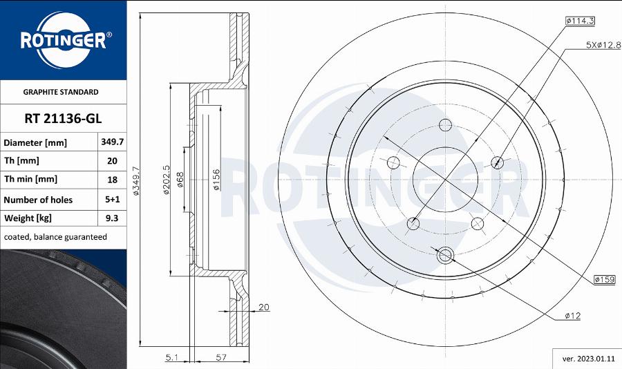 Rotinger RT 21136-GL - Bremsscheibe alexcarstop-ersatzteile.com