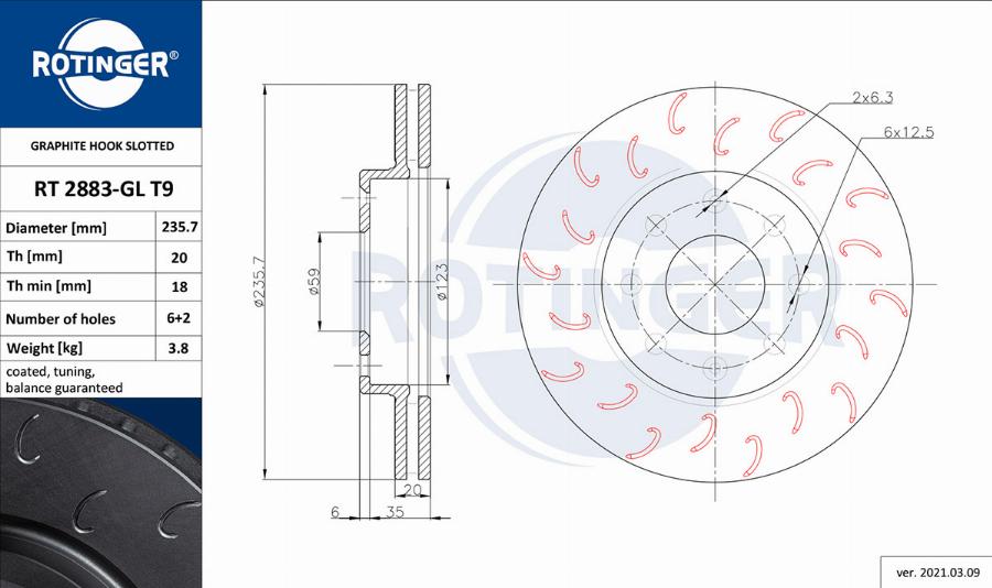 Rotinger RT 2883-GL T9 - Bremsscheibe alexcarstop-ersatzteile.com