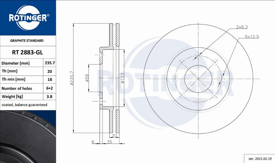 Rotinger RT 2883-GL - Bremsscheibe alexcarstop-ersatzteile.com