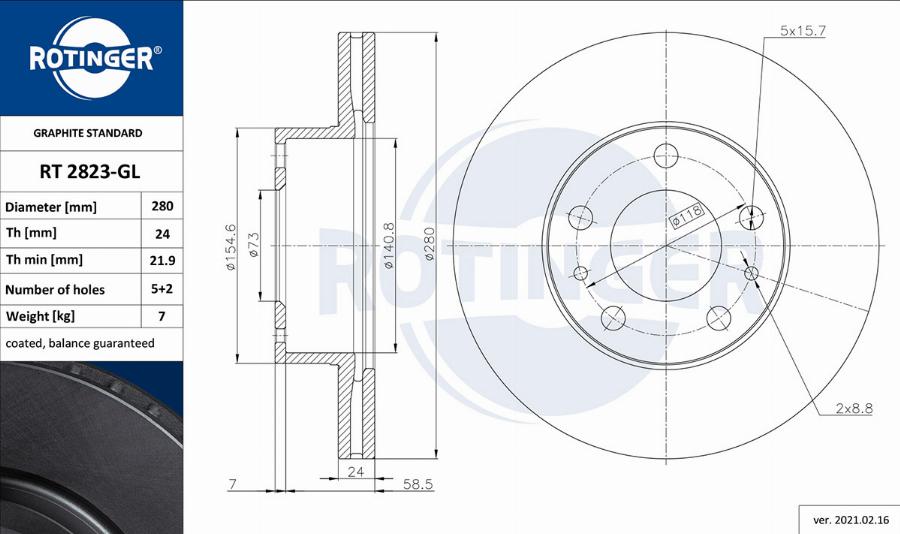 Rotinger RT 2823-GL - Bremsscheibe alexcarstop-ersatzteile.com