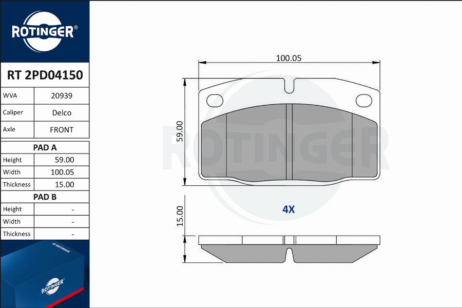 Rotinger RT 2PD04150 - Bremsbelagsatz, Scheibenbremse alexcarstop-ersatzteile.com