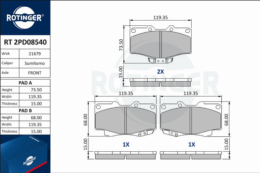 Rotinger RT 2PD08540 - Bremsbelagsatz, Scheibenbremse alexcarstop-ersatzteile.com