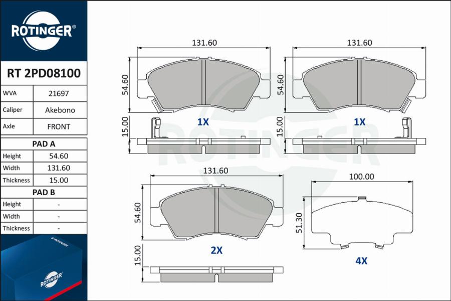 Rotinger RT 2PD08100 - Bremsbelagsatz, Scheibenbremse alexcarstop-ersatzteile.com