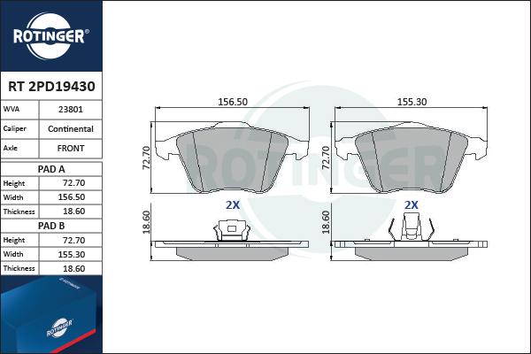 Rotinger RT 2PD19430 - Bremsbelagsatz, Scheibenbremse alexcarstop-ersatzteile.com