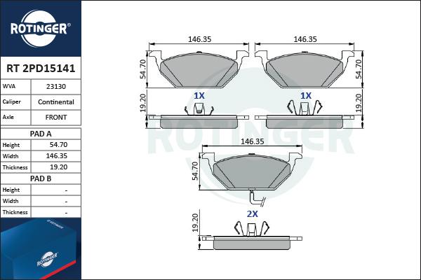 Rotinger RT 2PD15141 - Bremsbelagsatz, Scheibenbremse alexcarstop-ersatzteile.com