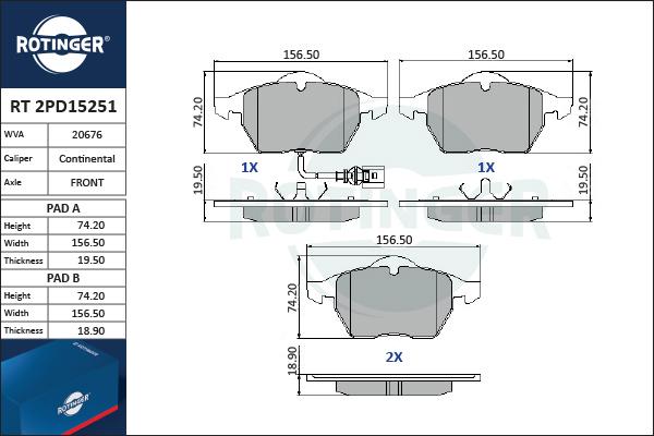 Rotinger RT 2PD15251 - Bremsbelagsatz, Scheibenbremse alexcarstop-ersatzteile.com