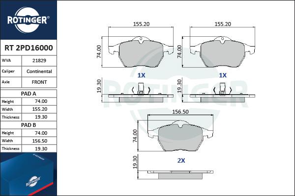 Rotinger RT 2PD16000 - Bremsbelagsatz, Scheibenbremse alexcarstop-ersatzteile.com