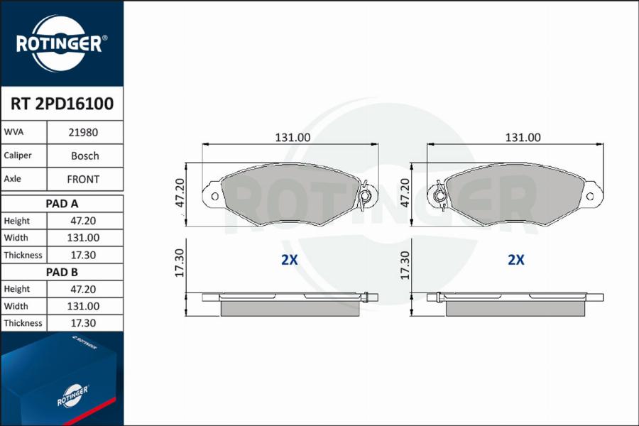 Rotinger RT 2PD16100 - Bremsbelagsatz, Scheibenbremse alexcarstop-ersatzteile.com