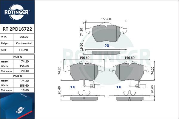 Rotinger RT 2PD16722 - Bremsbelagsatz, Scheibenbremse alexcarstop-ersatzteile.com