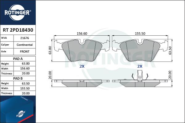 Rotinger RT 2PD18430 - Bremsbelagsatz, Scheibenbremse alexcarstop-ersatzteile.com