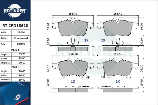 Rotinger RT 2PD18610 - Bremsbelagsatz, Scheibenbremse alexcarstop-ersatzteile.com