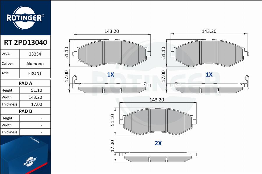 Rotinger RT 2PD13040 - Bremsbelagsatz, Scheibenbremse alexcarstop-ersatzteile.com