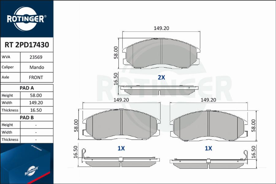 Rotinger RT 2PD17430 - Bremsbelagsatz, Scheibenbremse alexcarstop-ersatzteile.com