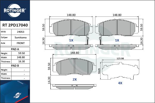 Rotinger RT 2PD17040 - Bremsbelagsatz, Scheibenbremse alexcarstop-ersatzteile.com