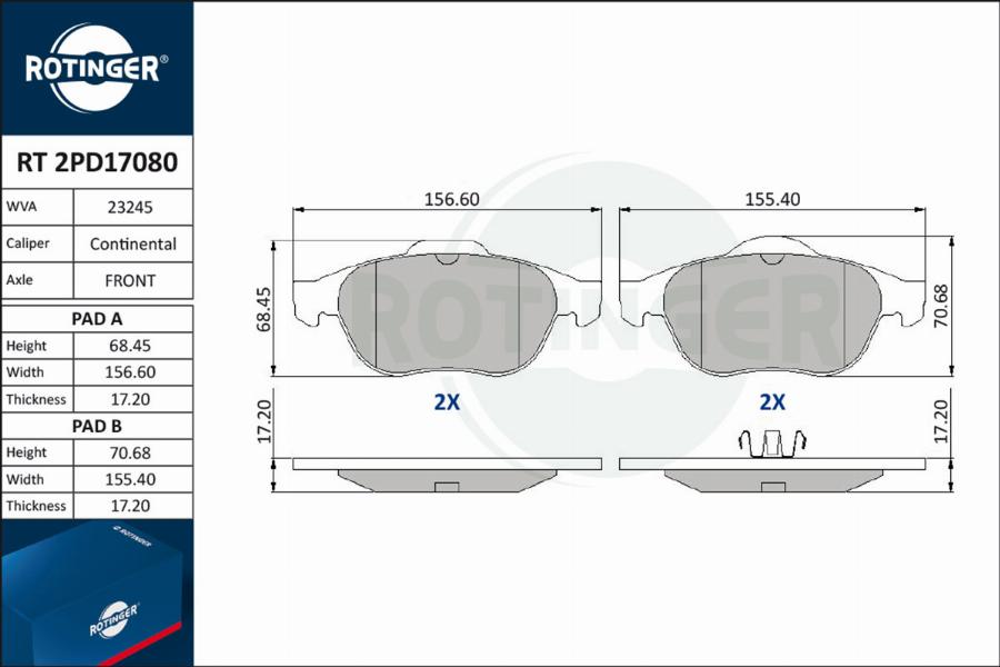 Rotinger RT 2PD17080 - Bremsbelagsatz, Scheibenbremse alexcarstop-ersatzteile.com