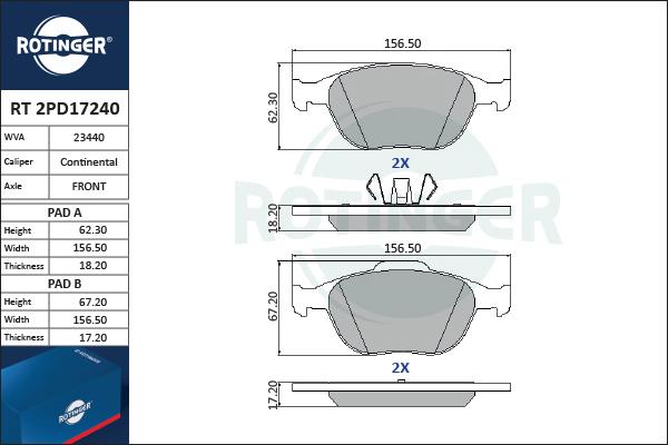 Rotinger RT 2PD17240 - Bremsbelagsatz, Scheibenbremse alexcarstop-ersatzteile.com