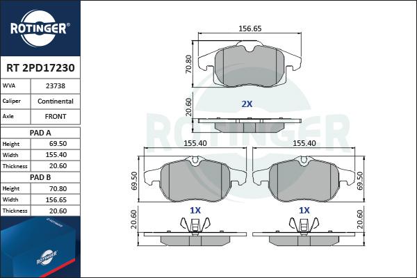 Rotinger RT 2PD17230 - Bremsbelagsatz, Scheibenbremse alexcarstop-ersatzteile.com