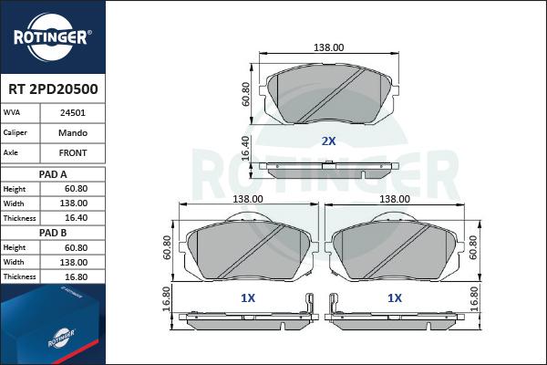 Rotinger RT 2PD20500 - Bremsbelagsatz, Scheibenbremse alexcarstop-ersatzteile.com