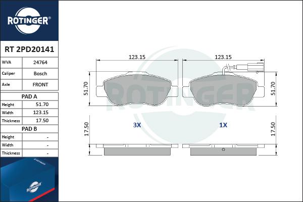 Rotinger RT 2PD20141 - Bremsbelagsatz, Scheibenbremse alexcarstop-ersatzteile.com