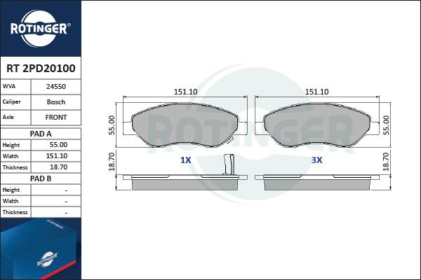 Rotinger RT 2PD20100 - Bremsbelagsatz, Scheibenbremse alexcarstop-ersatzteile.com