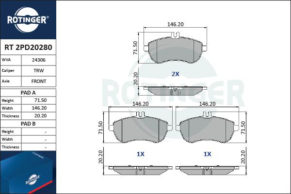 Rotinger RT 2PD20280 - Bremsbelagsatz, Scheibenbremse alexcarstop-ersatzteile.com