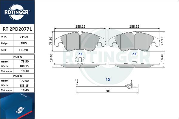 Rotinger RT 2PD20771 - Bremsbelagsatz, Scheibenbremse alexcarstop-ersatzteile.com