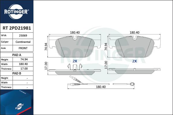 Rotinger RT 2PD21981 - Bremsbelagsatz, Scheibenbremse alexcarstop-ersatzteile.com