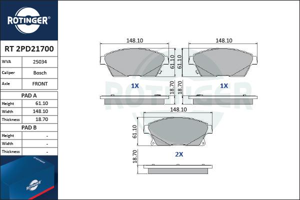 Rotinger RT 2PD21700 - Bremsbelagsatz, Scheibenbremse alexcarstop-ersatzteile.com